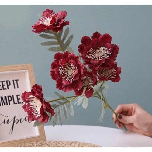 3Pcs Simulation 6 Heads Peony Artificial Flower Branch for Home Wedding Decoration Silk Peony Christmas Party Fake Flower Wreath