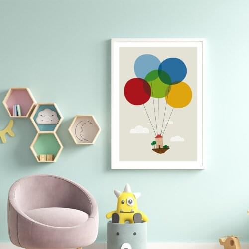 Balloons Canvas Painting,Colorful Wall Art Picture,Nursery,Baby Room ,Hot Air Balloons,House Poster,Mid Century Modern Decor