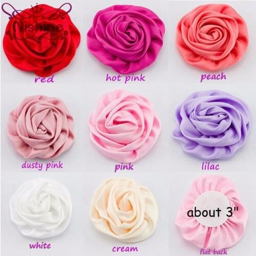 Nishine 30pcs/lot 3" Soft Matte Satin Silk Flowers For Kids Hair Accessories Artificial Rolled Rosette Flowers For Diy Headwear