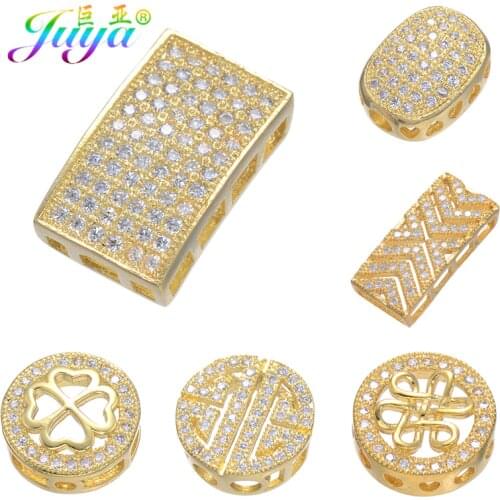 Juya DIY Micro Pave Zircon Accessories Floating Metal Spacer Square Beads For Women Natural Stone Pearls Berloque Jewelry Making