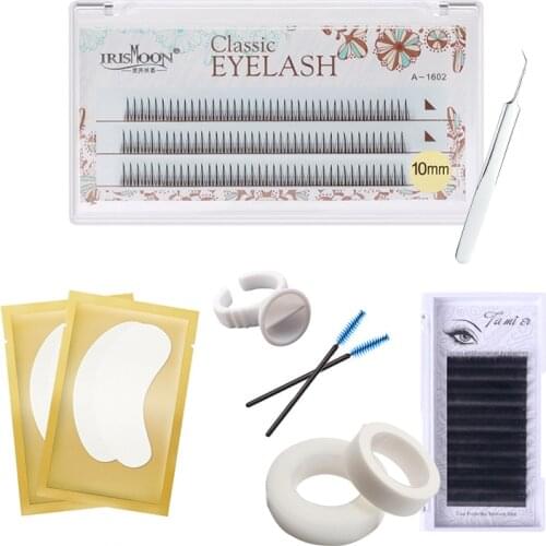 214pcs False Eyelashes Extension Practice Kits Grafting Lashes Under Eye Pads Glue Ring Tweezers Brush Makeup Exercise Tools