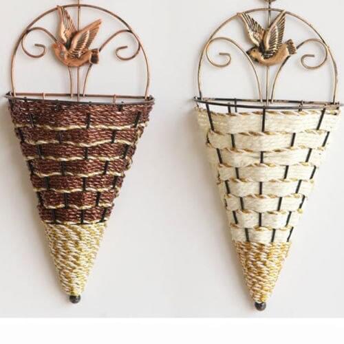 Handmade Wall Hanging Flower Basket Outdoor Garden Flower Rattan Baskets Planter