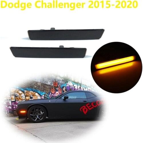 NEW-2Pcs Smoke Lens Front Fender LED Side Marker Lights Lamp Assembly for Dodge Challenger 2015-2020