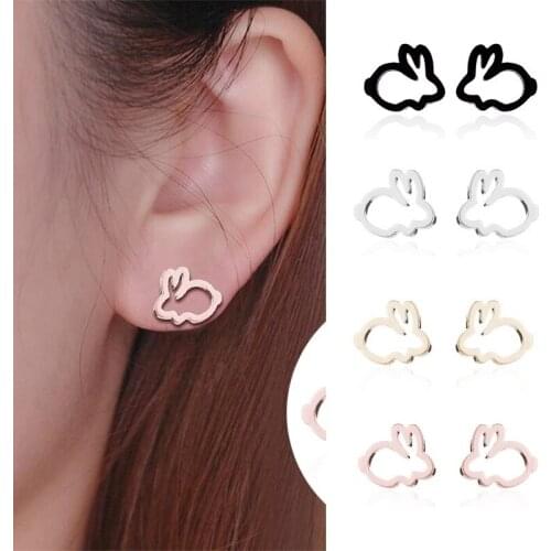 New Trendy Hollow Rabbit Shape Stud Earrings Womens Earrings Fashion Metal Cute Accessories Party Jewelry