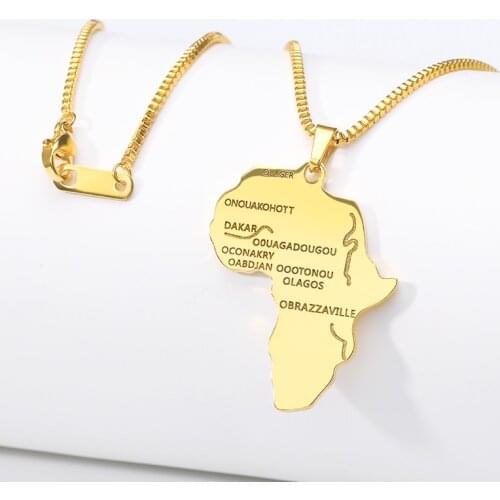Africa Map Necklace For Women Chain Unisex Gold African Necklaces Stainless Steel Hip-hop Necklace Jewelry Gifts