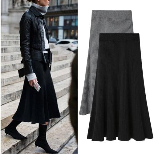 Pleated Skirt Women For Autumn Winter High Waist Knitted Skirt Women Slim Thicked Winter Skirts Woemns