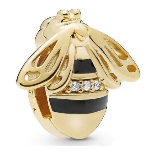 Genuine 925 Sterling Silver Bead Charm Gold Shine Reflexions Queen Bee Clip Beads Fit Pan Bracelet & Bangle Diy Jewelry