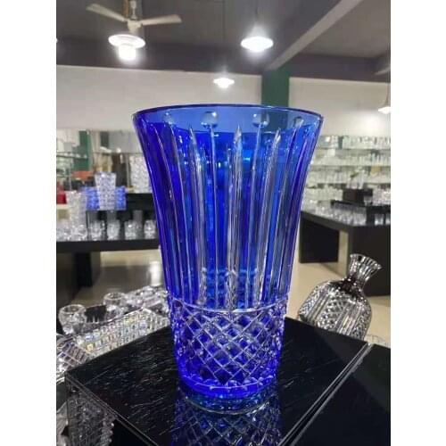 6kg 19.5x28cm Hand carving rhombus pattern crystal Transparent vase gift