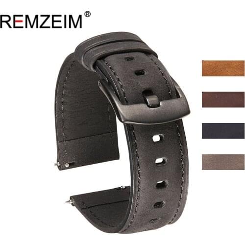 REMZEIM Watch Band 20mm 22mm Quick Release Crazy Horse Calfskin Leather Straps Watchbands Dark Brown Black Grey Belt for Men