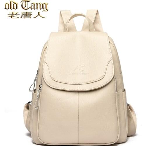 Backpack Women Luxury Leather High 2021 New Quality Female Vintage Backpack for Girls School Bag Travel Bagpack Ladies Sac A Dos