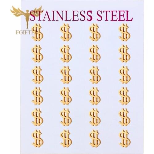 Fashion US Dollar Symbol Stud Earrings Unisex Men Women Stainless Steel Jewelry 12 Pairs earring studs set