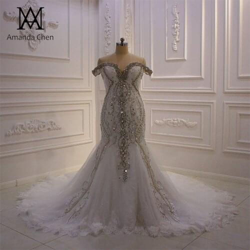 Hochzeitskleid Off Shoulder Rhinestore Crystal Mermaid Wedding dress