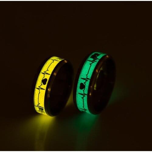 BAECYT Luminous ECG Ring Stainless Steel Promise Heartbeat Glowing Jewelry For Men Women Engagement Wedding Rings Jewelry