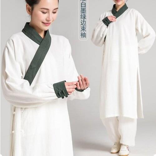 Unisex 2pcs/set top quality linen wudang tai chi suits kung fu clothing shaolin monk taoist robe martial arts wushu uniforms