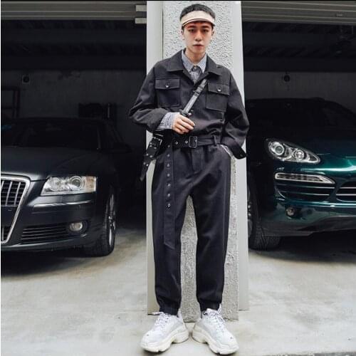 2020 Spring And Autumn Long-sleeved Tooling Jumpsuit Mens Trend Korean Version Of Trousers Loose Casual Pants Male Tide Overall