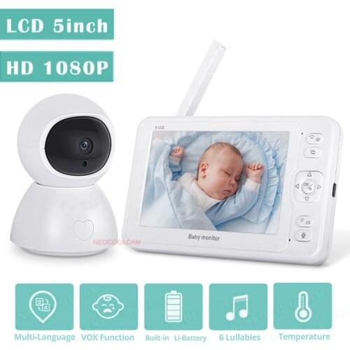 NEOCoolcam 5.0 Inch Baby Monitor with Camera Wireless Video Nanny 1080P HD IR Night Vision Temperature VOX Lullaby Camera