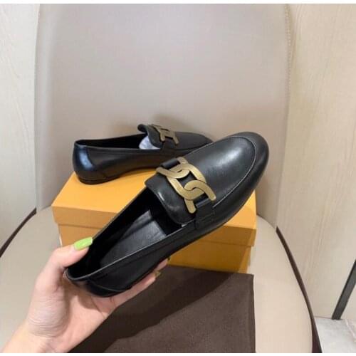 2020 vintage black low-top loafers kick off with womens shoes, British style small shoes, flat shoes and single shoes