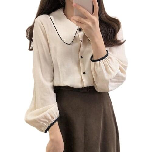 Elegant Long Sleeve Loose Solid Women Blouse Lady Turn Down Collar Button Casual Shirts Autumn Top