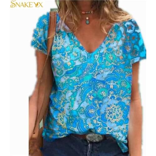 SNAKE YX Graphic Tee Womens Geometric Printed Short Sleeve T-shirt Soft and Comfortable Plus Size Summer Top