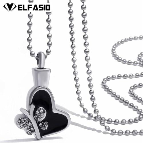 Womens Necklace Butterfly Heart CZs Cremation Keepsake Memorial Urn Stainless Steel Pendant Jewelry UP047