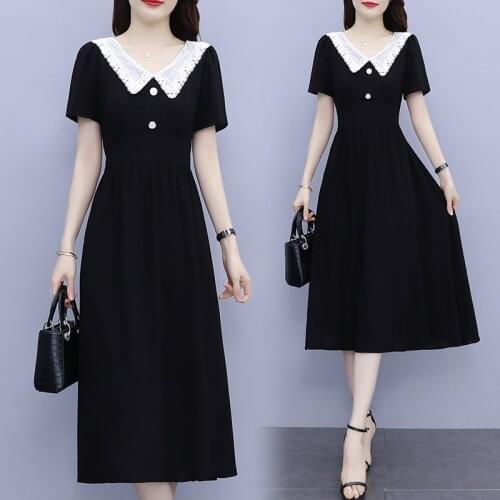 Womens Vintage plus size L-5XL dress fat XXXL 3XL XXXXL 4XL XXXXXL 100KG woman office ladies work wear black loose dress clothes