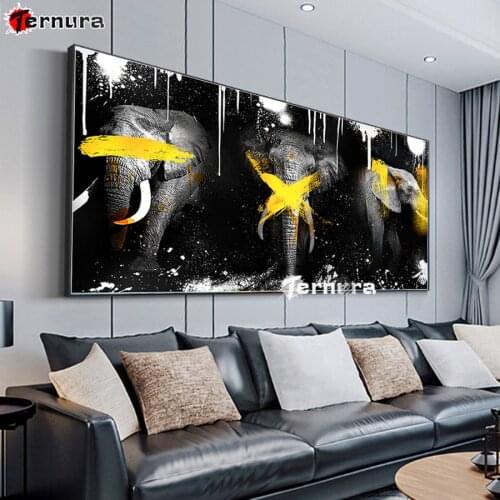 Animal Diamond Painting Black Elephant With Colorful Marks Rhinestone 5D Diamond Embroidery Mosaic Sale decoration salon large