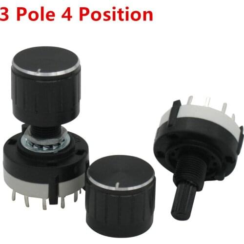 10pcs RS26 3 Pole Position 4 Selectable Band Rotary Channel Selector Switch Single Deck Rotary Switch Band Selector +10pcs knob