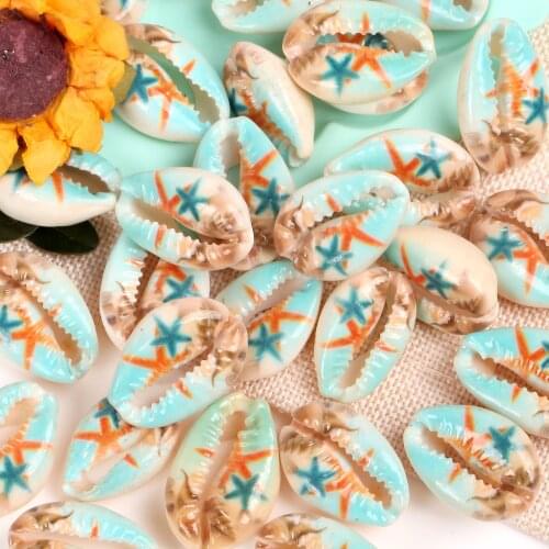 10 Pcs Natural Blue Big Starfish Shell Beads For Jewelry Making 10-20mm Oval Shape Beads Diy Charm Necklace Bracelet Accessory