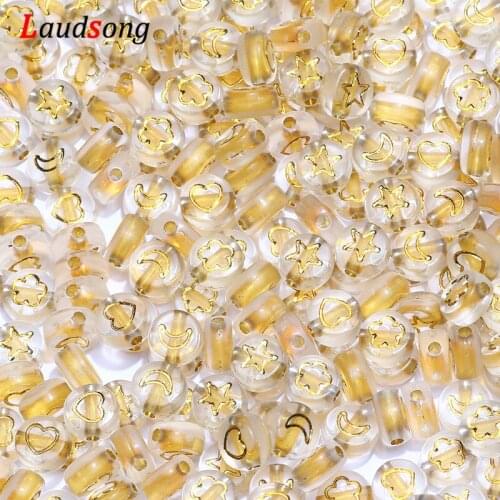 100-500pcs Clear Gold Mixed Flower Star Moon Heart Spacer Beads 4*7mm Round Flat Acrylic Beads For Jewelry Making Diy Bracelet