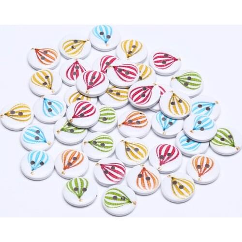 100pcs 15mm Mixed Balloon Painted Round Wooden Buttons Sewing 2 Holes Accessories Scrapbooking Cardmaking