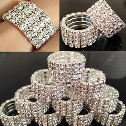 12pcs Elastic Beautiful Silver Shiny CZ Rings 4 Rows Zircon Charm Ring Ladies Crystal Wedding Ring Wholesale Engagement Jewelry