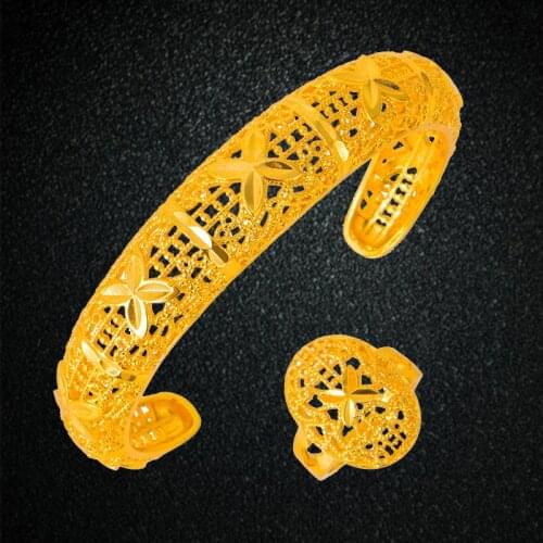 15mm/62mm Ethiopain African Bangles Bracelets With Ring in Dubai Gold Bangles for Women Middle East Jewelry Wedding Gift