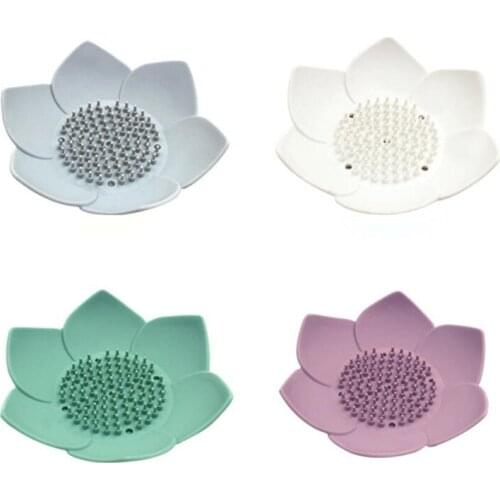 20pcs/lot Draining Soap Dish Soap Box Plate Lotus Shape Silicone Box soap Holder Portable Soap Dishes