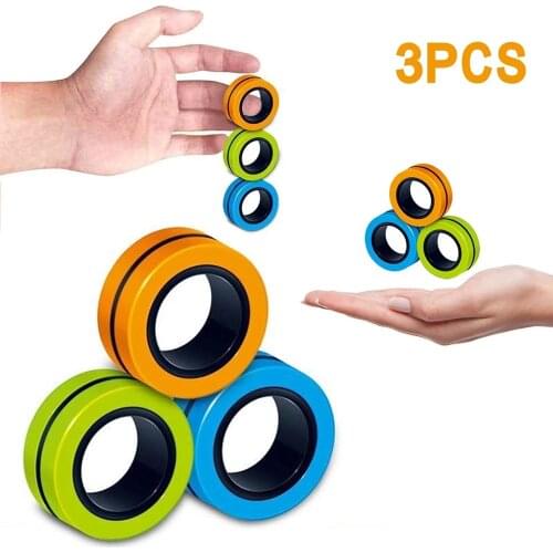 3 Pieces Of Magnetic Ring Compression Bracelet Decompression Toy Magic Ring Props Decompression Toy Magnetic Fingertip Gyro