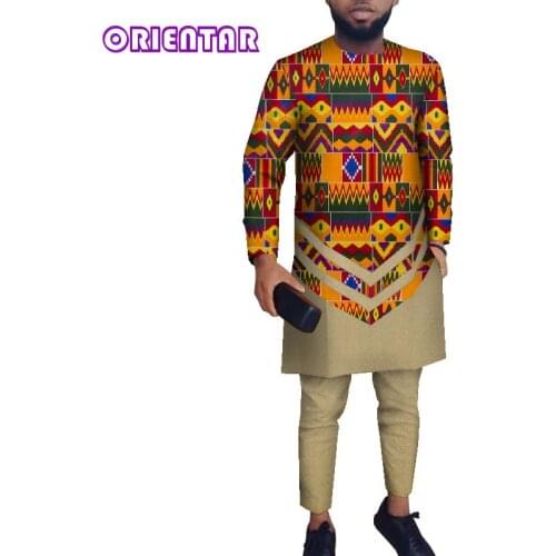 African Clothes for Men African Wax Print Dashiki Shirt Dress and Pants Traditional African Clothing Outfits Suits Set WYN1159
