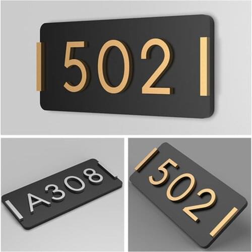 Retro Style Acrylic Door Numbers Signs Wood Number Plate Apartment Hotel Digital House Number Adhesive Sticker Customized
