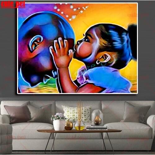 Diamond Painting Girl kissing dad Full Drill Square Animal 5D Diamond Embroidery Rhinestone Picture Diamond Mosaic Gift puzzle