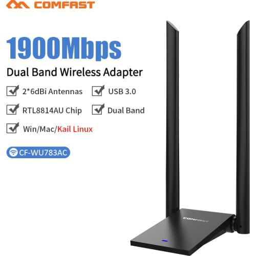 Comfast USB 3.0 Wireless Wifi Adapter Dual Band 2.4+5 GHz 600 -1900 Mbps 802.11AC 802.11 a/b/n/g/ac with 2*6dbi Wi fi Antennas