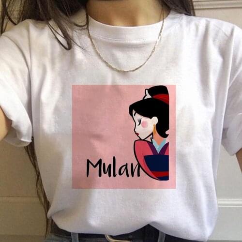 Kawaii Disney Princess Women Tshirt Mulan Print Summer Short Sleeve Dropship Female Clothes Tee Tops For Woman