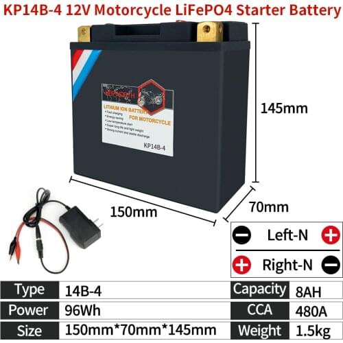 KP14B-4 LiFePO4 Motorcycle Start Battery 12V 14Ah CCA 480A Lithium iron Motorbike Battery BMS Replace YT14B-BS YT14B-4 UT14B-BS