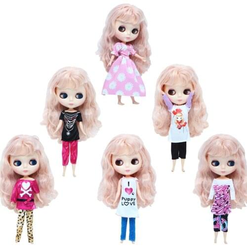 Handmade Doll Daisy Dress Daily Casual Wear Outfit Pink Shiny Pants Leggings T-shirt Clothes for Blythe Doll 12'' Accessories