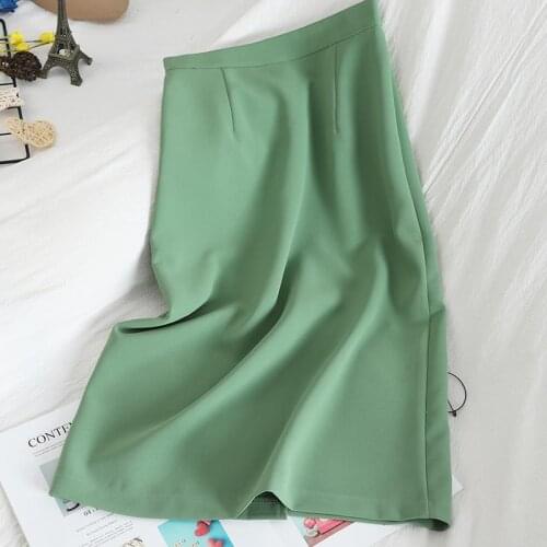 Summer Simple Split One-Step Skirt Women Temperament High Waist Solid Color Wrap Skirt Japan Style Green A-Line Skirt Slim Girls