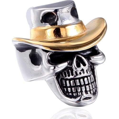 Megin D Punk Goth Rock Pirate Skeleton Titanium Steel Rings for Men Women Couple Family Friend Fashion Design Gift Jewelry