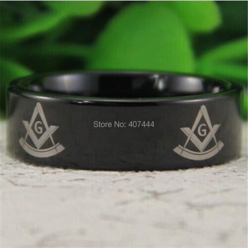 Free Shipping YGK JEWELRY Hot Sales 8MM Black Pipe Past Master Masonic Mason Mens Comfort Tungsten Wedding Ring
