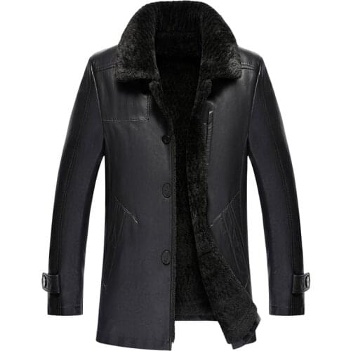 2020 New Winter Men Leather Coat Fashion Winter Leather Jacket Men Fur Collar Velvet Inside Snow Warm Coats Men jaqueta de couro