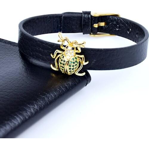 New Fashion Ladybug Zircon Charm Bracelet Shiny Seven Star Ladybug with Leather Bracelet for Male Women Jewelry Gift