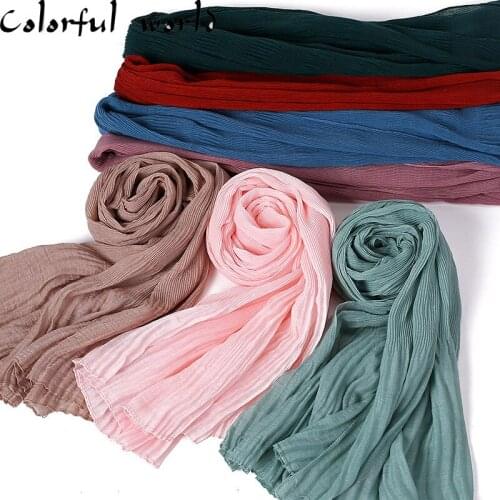 2020 New hijabs cotton ethnic wrinkle headscarf Arab khaki scarf Trendy women muslim jersey soft femme Islamic shawls head cover