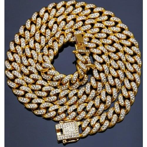 New Fashion Hip Hop Necklace Jewelry Iced Out Bling Full Pave Rhinstones Chain CZ Miami Cuban Link Chain for Men Women Gifts