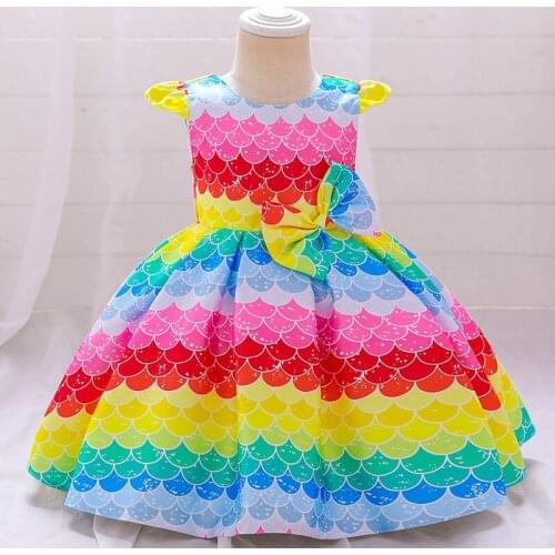 Colorful Stripe Child Clothes 1st Birthday Dress For Baby Girl Baptism Princess Dresses Color Contrast Party Dress Vestidos