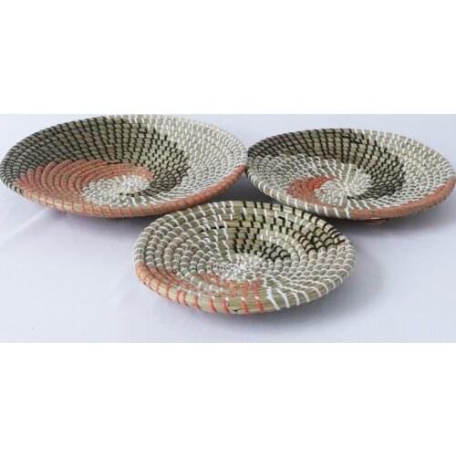 3pcs Boho Woven Wall Basket Decor Handmade Seagrass Hanging Decorative Tray Bowl Fruit Dessert Plate for Living Room Kitchen